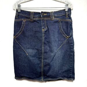 Vintage Daisy Fuentes Denim Skirt Dark Blue Jean Long Y2K 90s Modest Women sz 6